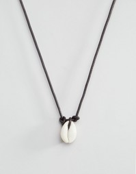ASOS Faux Leather Rope Necklace With Shell - Черный