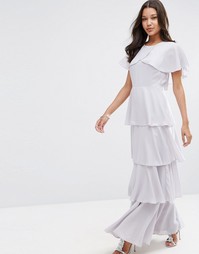 Платье макси с оборками спереди и накидкой ASOS - Нежно-серый