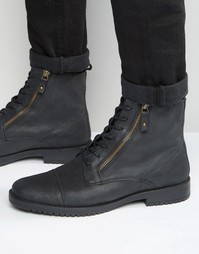 Черные кожаные ботинки на шнуровке и двойной молнии ASOS - Черный