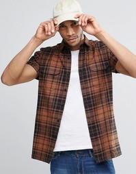 ASOS Shirt In Rust Check With Double Pocket In Regular Fit