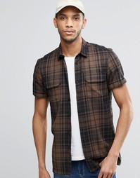 ASOS Shirt In Khaki Check With Double PocketS In Regular Fit - Хаки
