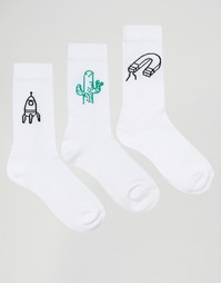 3 пары спортивных носков с рисунками ASOS - Белый