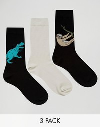 Набор из 3 пар носков с динозавром и ленивцем ASOS - Мульти