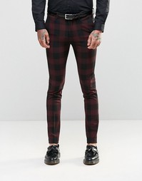 Зауженные брюки в клетку ASOS - Burgandy