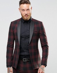 Пиджак зауженного кроя в клетку ASOS - Burgandy