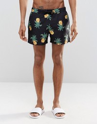 ASOS Swim Shorts With Digital Pineapple Print In Short Length - Черный