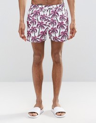 ASOS Swim Shorts With Palm Tree Print In Short Length