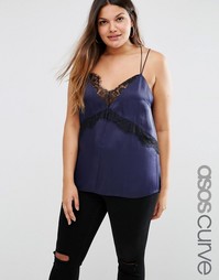 Атласный топ на бретельках с кружевной отделкой ASOS CURVE