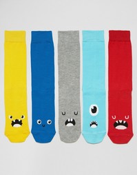 5 пар носков со смешными лицами ASOS - Мульти