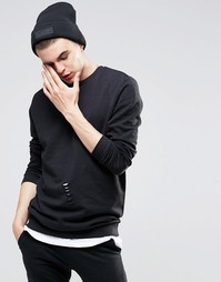 Черный удлиненный свитшот с рваной отделкой ASOS - Черный