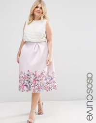 Юбка из неопрена с принтом по низу ASOS CURVE - Мульти