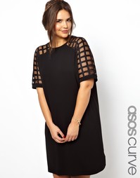 Цельнокройное платье с решетчатыми рукавами ASOS CURVE - Черный