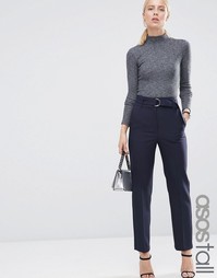 Брюки с завышенной талией и поясом ASOS TALL - Темно-синий