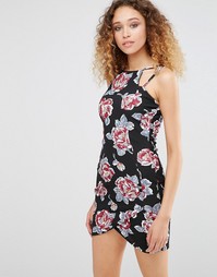 Daisy Street Dress In Artistic Floral Print - Черный