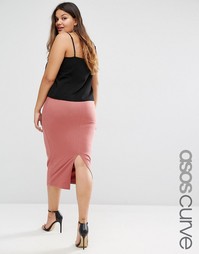 Трикотажная юбка-карандаш миди ASOS CURVE - Розовое дерево