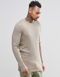 Темно-синий длинный облегающий лонгслив в рубчик ASOS - Бежевый