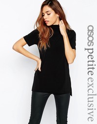 Удлиненный топ с высокой горловиной и разрезами по бокам ASOS PETITE