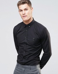 Черная строгая рубашка кроя слим с кожаным хлястиком HUGO by Hugo Boss