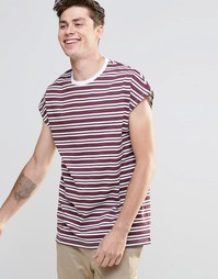 Бордовая футболка без рукавов в полоску ASOS