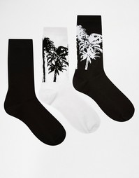 Комплект из 3 пар носков с пальмами ASOS - Monochrome