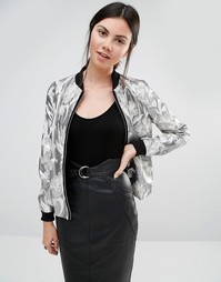 Helene Berman Bomber Jacket In Silver Floral Jacquard