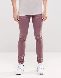 Фиолетовые супероблегающие джинсы с рваными коленями ASOS - Фиолетовый