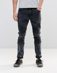 Байкерские джинсы с потертостями Systvm Nickel Marble - Черный