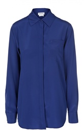 Шелковая блуза с удлиненной спинкой и накладным карманом DKNY