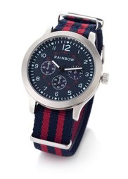 Мужские часы на текстильном браслете в полоску (синий/красный) Bonprix