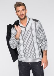 Пуловер Slim Fit с шалевым воротом (светло-серый) Bonprix