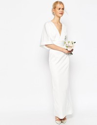 Платье-кимоно макси с глубоким V‑образным вырезом и юбкой-годе ASOS BR