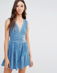 Джинсовое приталенное платье с молнией спереди Jasmine - Синий