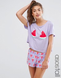 Пижамные футболка и шорты с арбузным принтом ASOS TALL - Сиреневый