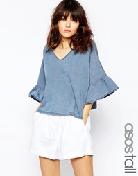 ASOS TALL Denim Frill Sleeve Angel Top - Синий