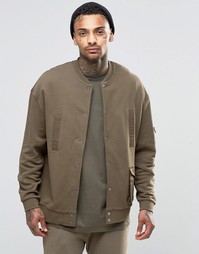 ASOS Oversized Jersey MA1 Bomber Jacket With Military Woven Pockets &amp;