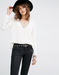 Блузка с V-образным вырезом и отделкой Maison Scotch - 03 шт. - белый