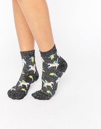 ASOS Glitter Base Space Unicorn Socks - Черный