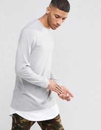 Длинный серый лонгслив с двухслойной кромкой ASOS