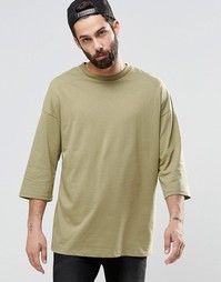 Oversize-футболка цвета хаки с рукавами 3/4 ASOS - Хаки