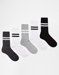 Комплект из 5 пар спортивных носков в полоску ASOS - Monochrome