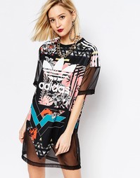 Платье-футболка с логотипом‑трилистником и цветочным принтом adidas Or