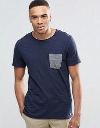 Футболка с контрастным полосатым карманом Jack &amp; Jones - Темно-синий