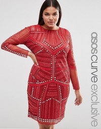 Платье миди с зеркальной отделкой ASOS CURVE - Красный