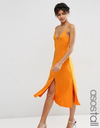 Платье-сорочка миди с V‑образным вырезом спереди ASOS TALL - Оранжевый
