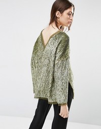 Oversize-свитшот с пайетками и V-образным вырезом сзади ASOS - Хаки