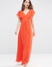 Платье макси с запахом и оборками ASOS - Оранжевый