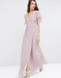 Платье макси с запахом и оборками ASOS - Пыльно-лиловый