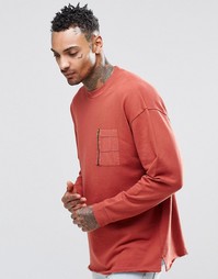 Oversize-свитшот с тканым карманом и молнией ASOS - Красно-бурый