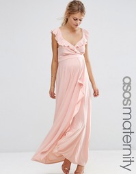 Платье макси для беременных с оборками ASOS Maternity - Телесный