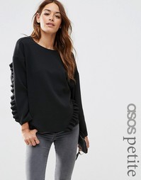 Oversize-топ с оборками и разрезом ASOS PETITE - Черный